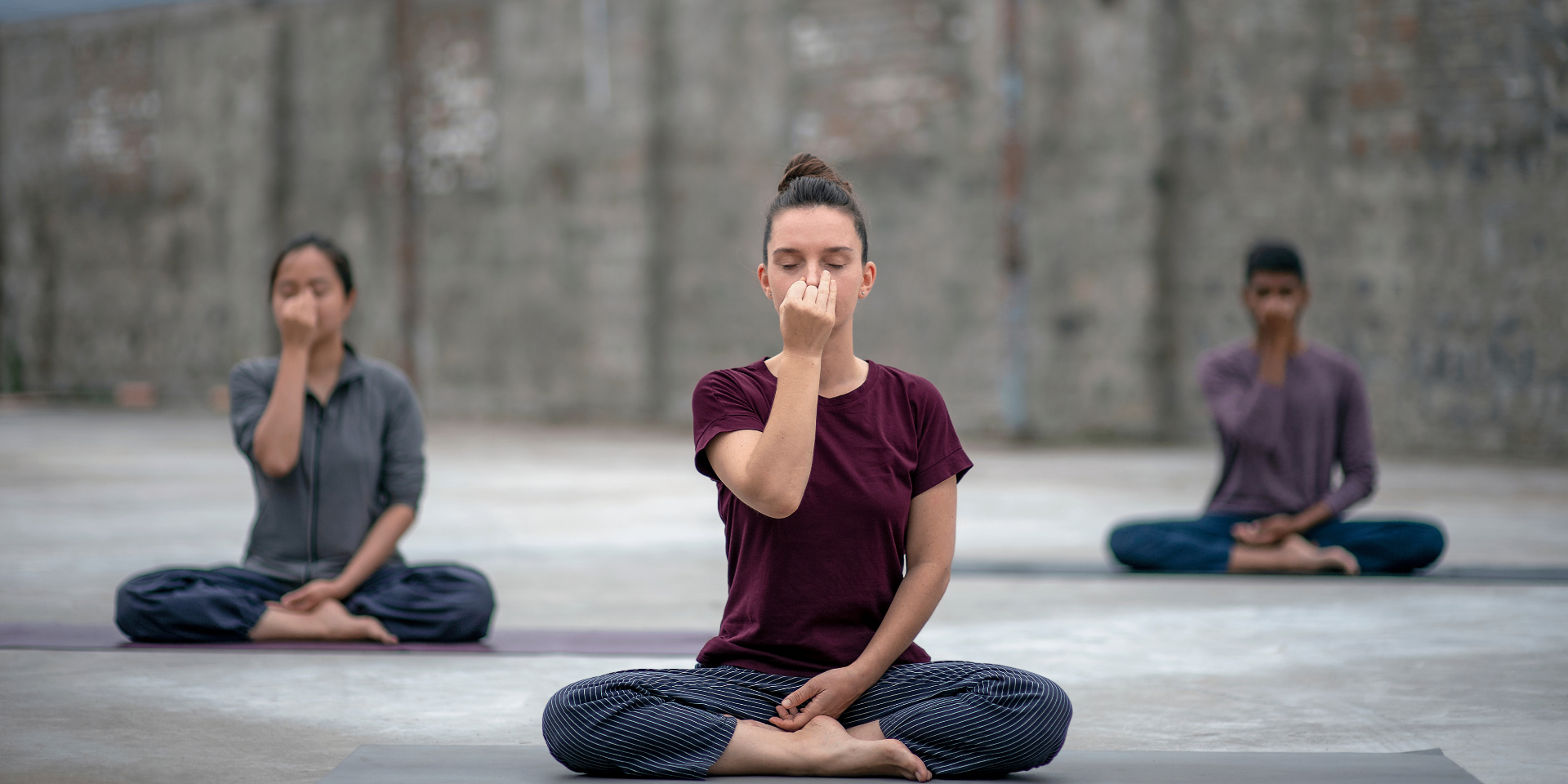 Students practicing pranayama breathwork
